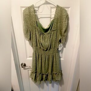 Altar’d State Women’s Short Sleeve Dress Size XL Green Floral Elastic Waistband